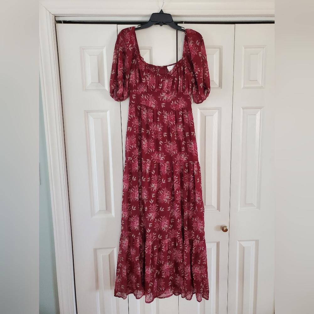 Elegant Floral Burgundy Dress